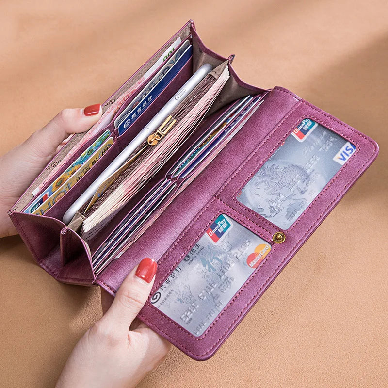 Vintage Cow Leather Clutch Phone Wallet for Women