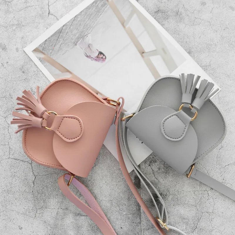 Girls Tassel Small Shoulder Bag Sweet PU Leather Waist Bag