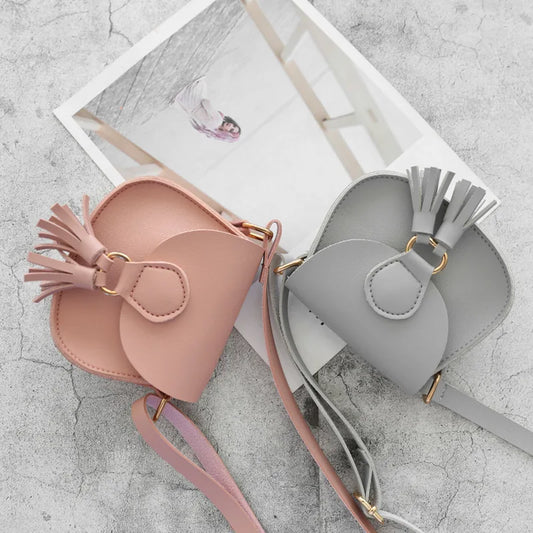 Girls Tassel Small Shoulder Bag Sweet PU Leather Waist Bag