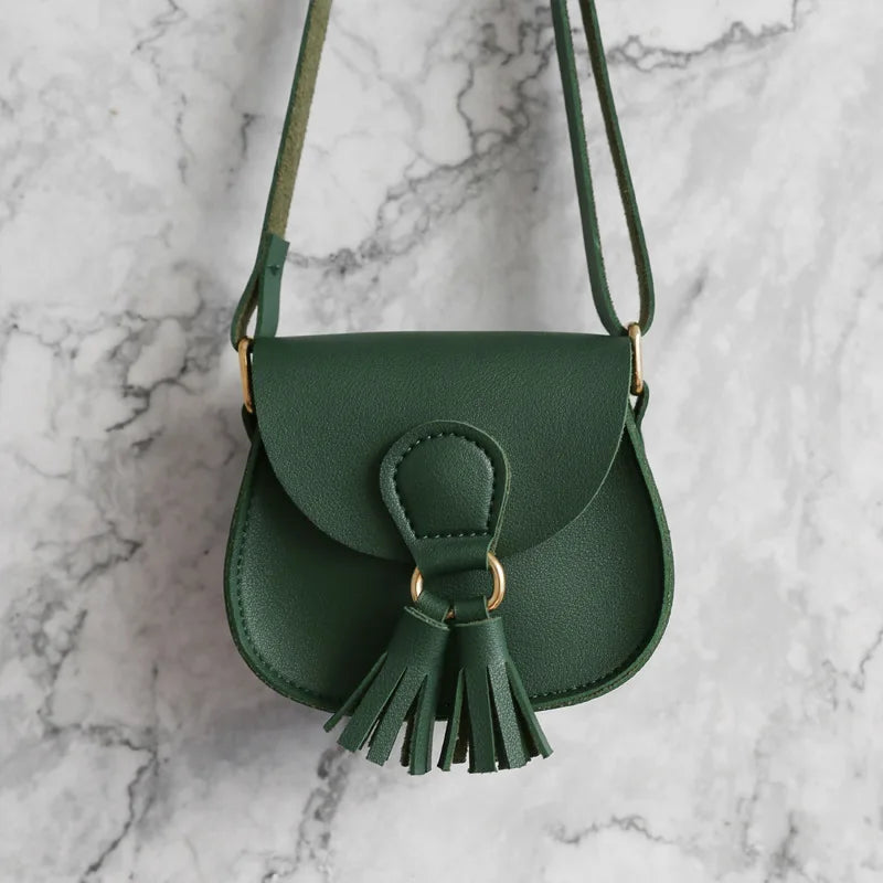 Girls Tassel Small Shoulder Bag Sweet PU Leather Waist Bag