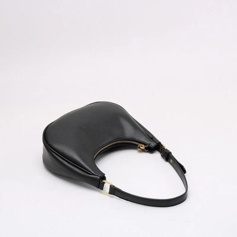 Half Moon PU Leather Tote Bag Women's Underarm Shoulder Solid Handbag