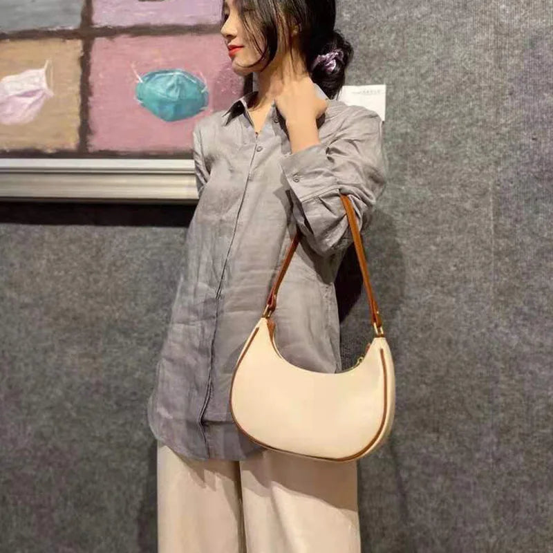 Half Moon PU Leather Tote Bag Women's Underarm Shoulder Solid Handbag