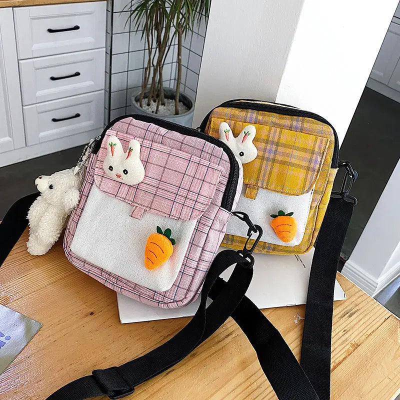 Plaid Canvas Messenger Bag Soft Girl Shoulder Bag