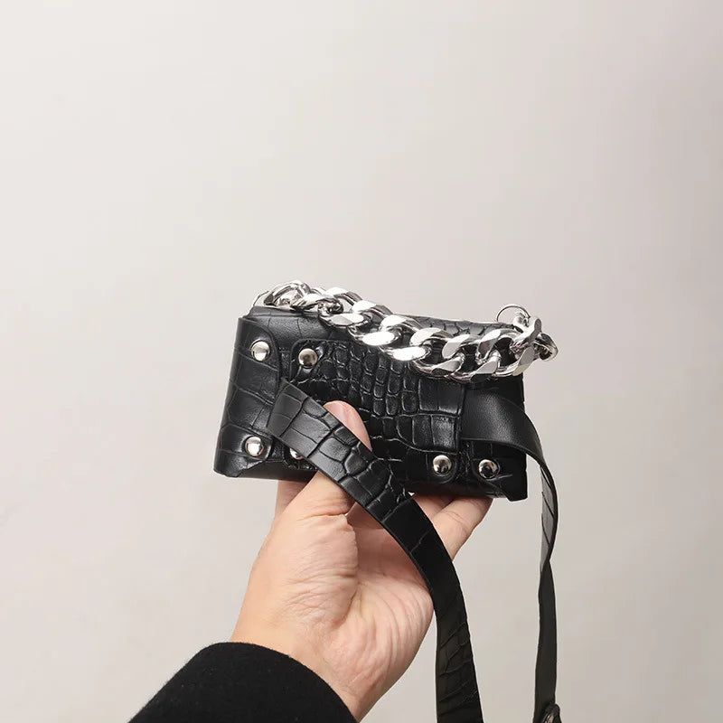 Square Women Crocodile Fanny Pack Stylish PU Leather Waist Shoulder Bag