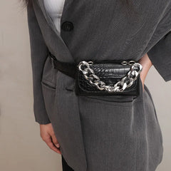 Square Women Crocodile Fanny Pack Stylish PU Leather Waist Shoulder Bag