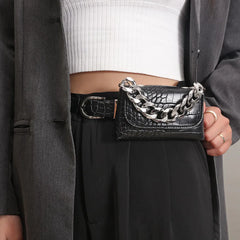 Square Women Crocodile Fanny Pack Stylish PU Leather Waist Shoulder Bag