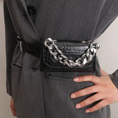 Square Women Crocodile Fanny Pack Stylish PU Leather Waist Shoulder Bag