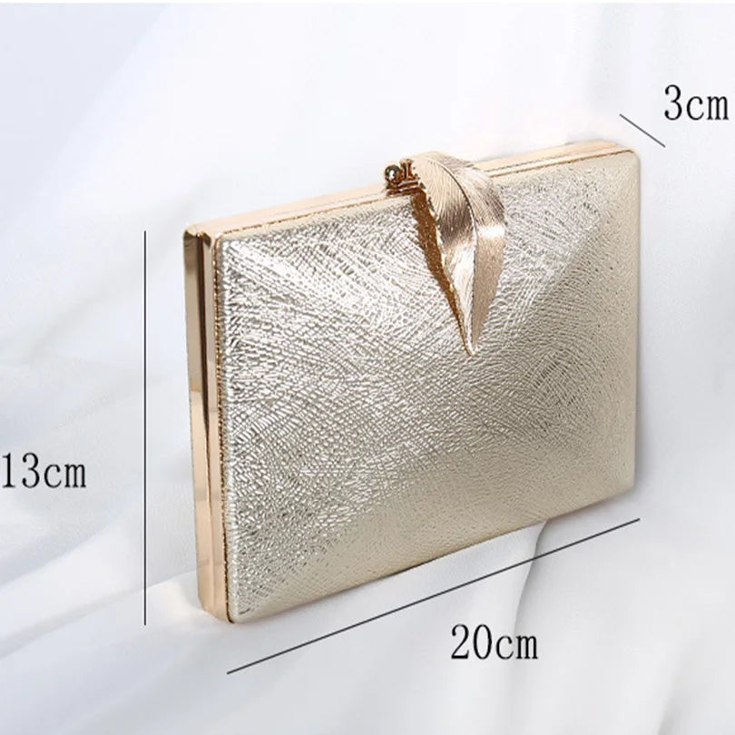 Women Leaf Lock Metal Evening Purse Messenger Crossbody Clutch Bags