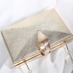 Women Leaf Lock Metal Evening Purse Messenger Crossbody Clutch Bags