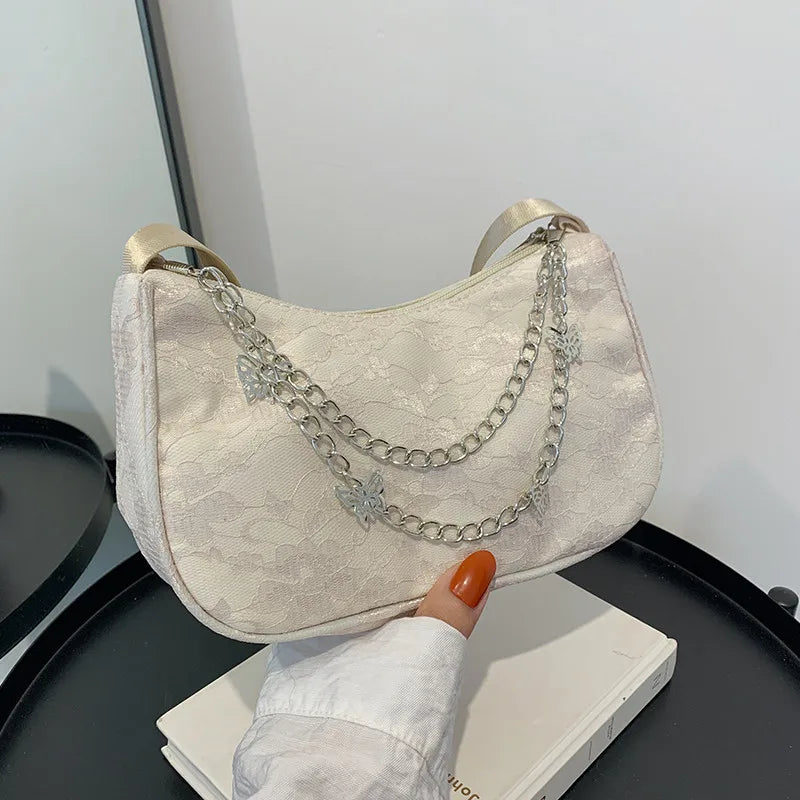 Women Small Shoulder Underarm Bag Vintage Butterfly Chain Zipper Purse