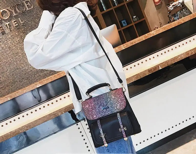 Mini Sequins Girls Backpack Sweet Girl Shoulder Bag High PU Leather Women Bag