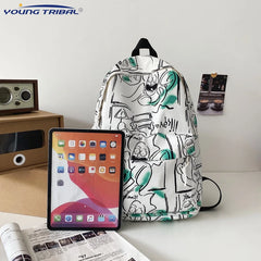 Nylon Backpack High Capacity School Bag Autumn Graffiti Shoulder Bag