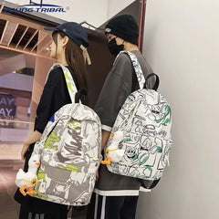 Nylon Backpack High Capacity School Bag Autumn Graffiti Shoulder Bag