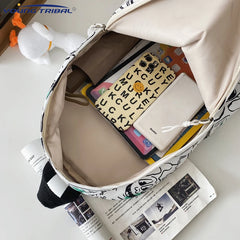 Nylon Backpack High Capacity School Bag Autumn Graffiti Shoulder Bag