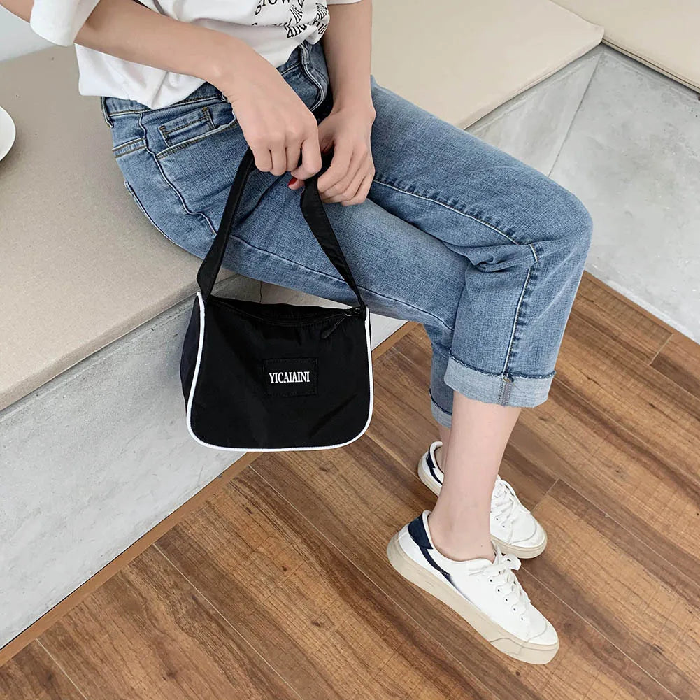 Nylon Letters Pattern Shoulder Shopping Bags Durable Large Capcity Totes