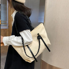 Large Capacity Women's Nylon Shoulder Bag with Braided Strap