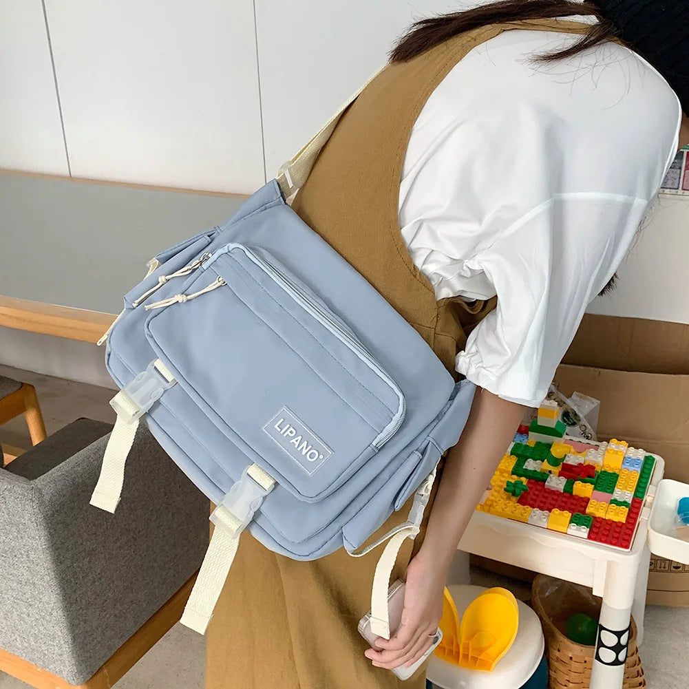 Nylon Messenger Bags Solid Crossbody Messenger Handbags Pockets