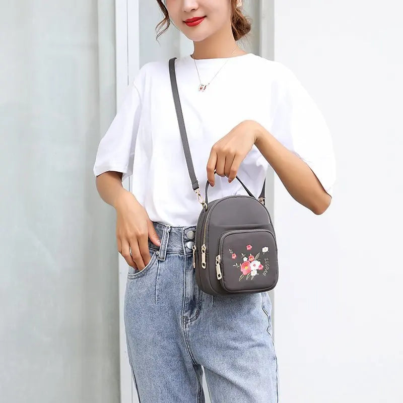 Embroidery Nylon Mini Backpack Purse for Women Handbags