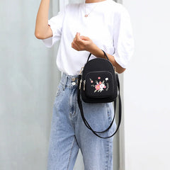 Embroidery Nylon Mini Backpack Purse for Women Handbags