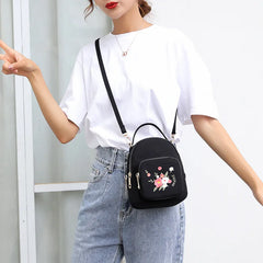 Embroidery Nylon Mini Backpack Purse for Women Handbags