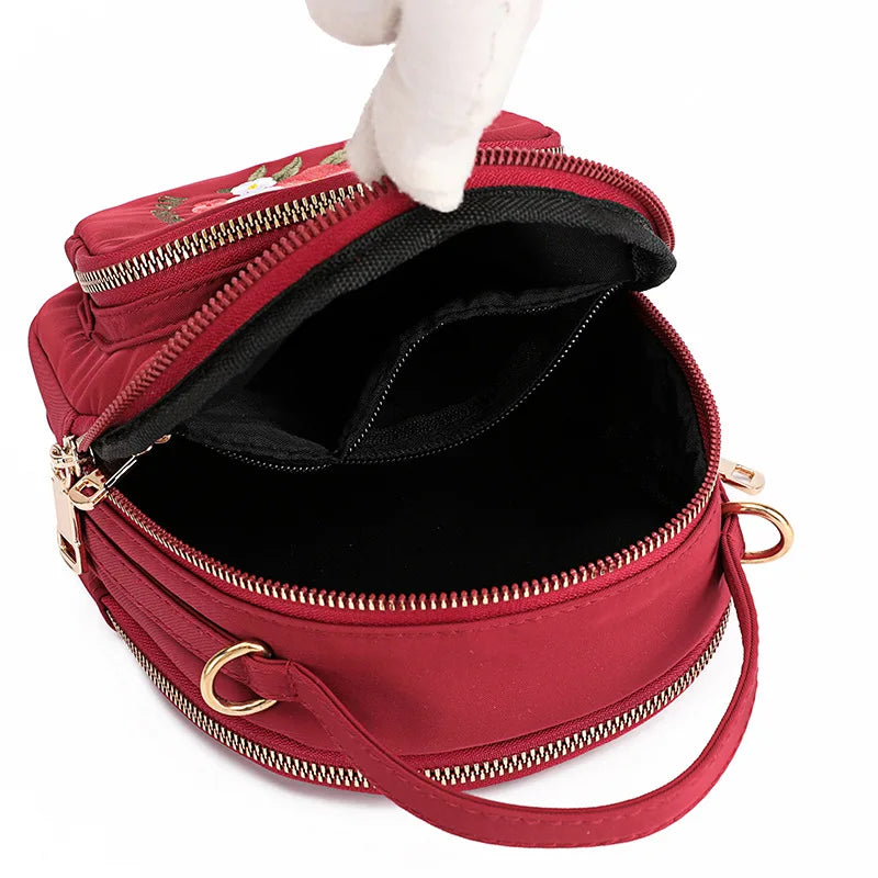 Embroidery Nylon Mini Backpack Purse for Women Handbags