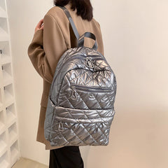 Quilted Nylon Women Backpack for Travel, School, Shoulder Bag