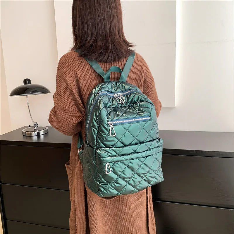 Quilted Nylon Women Backpack for Travel, School, Shoulder Bag