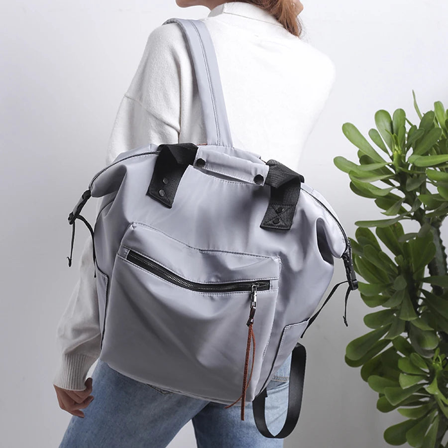 Nylon Waterproof Backpack Women Large Capacity School bags Casual Solid Handbags