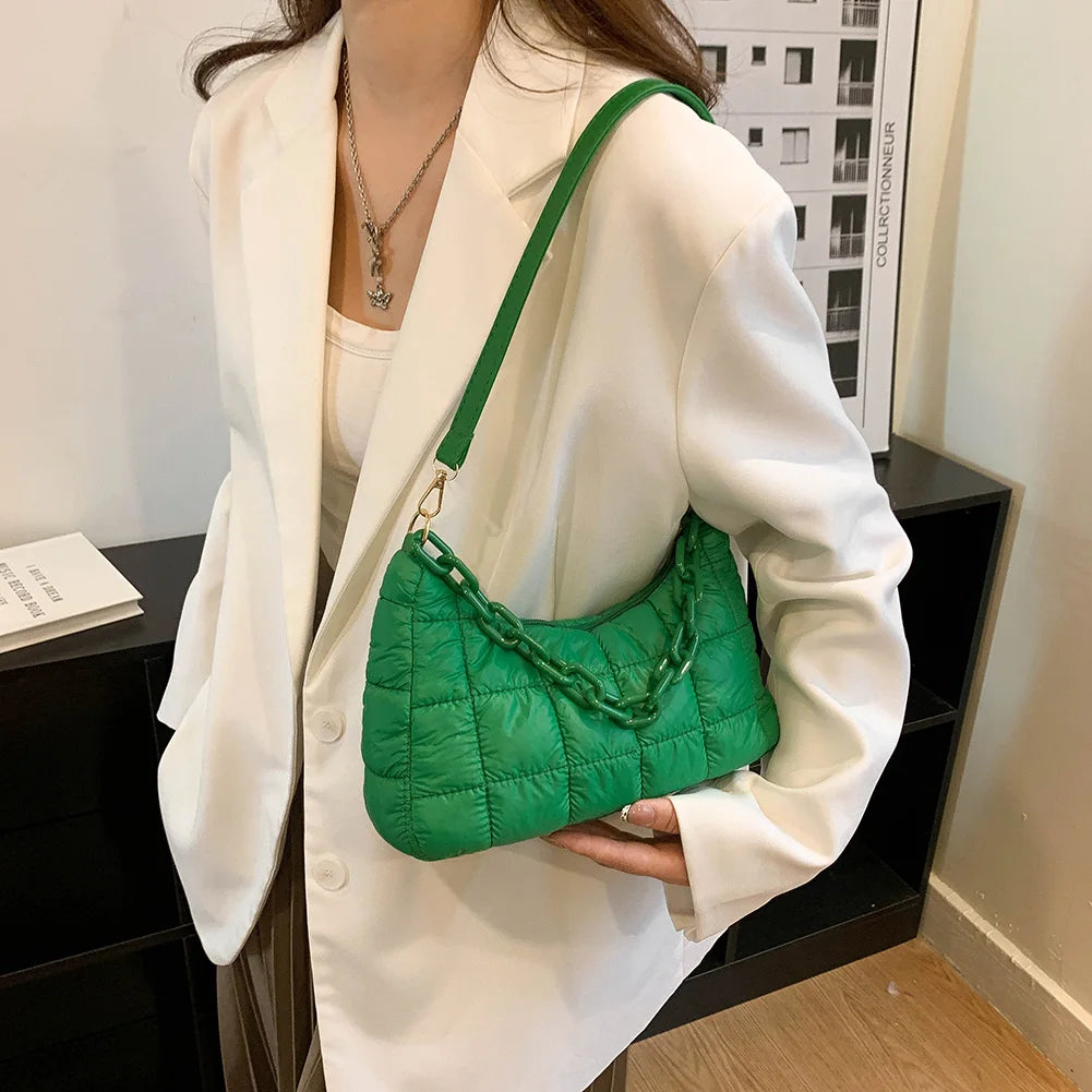 Nylon Padded Quilted Bag for Women Soft Fluffy Crossbody Handbag