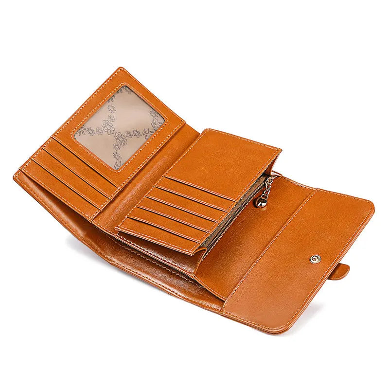 Oil Wax Leather Women's Wallet Clutch RFID