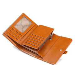 Oil Wax Leather Women's Wallet Clutch RFID