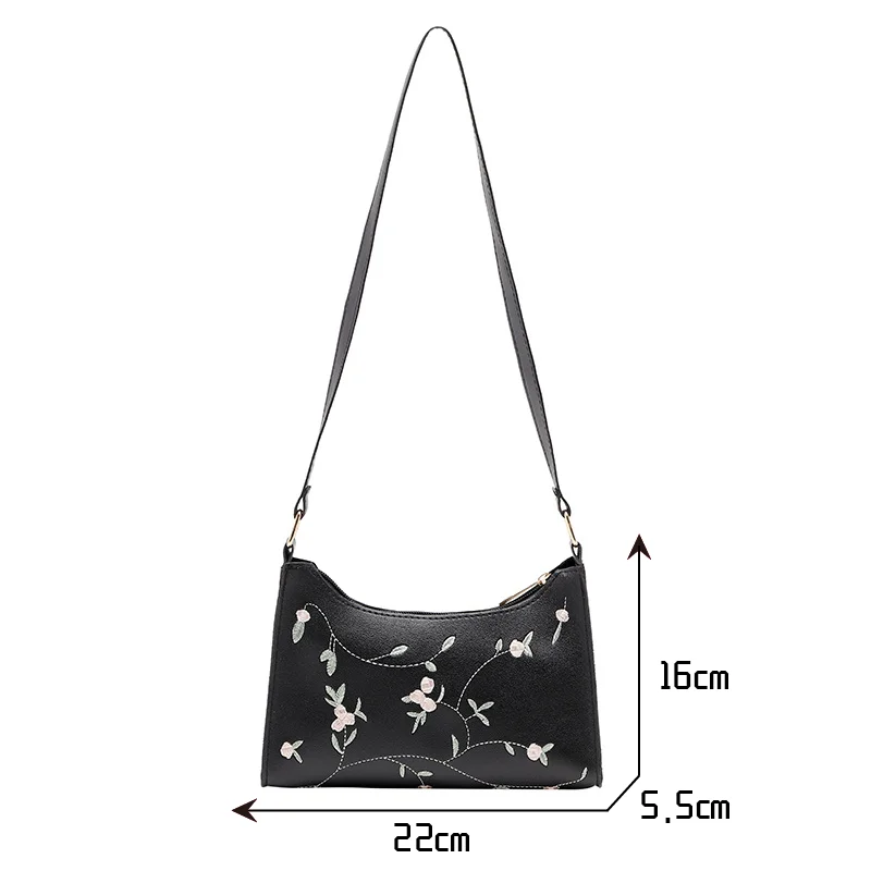 PU Ladies Leather Bag Embroidery Underarm Bag Retro Handbag
