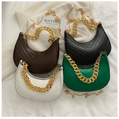 Vintage PU Leather Crossbody Bag with Chains for Women