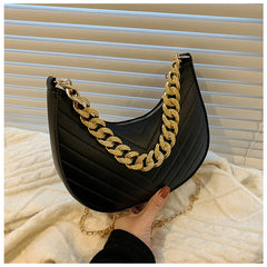 Vintage PU Leather Crossbody Bag with Chains for Women
