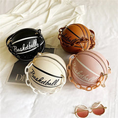 Basketball Chain Women Round Handbags PU Leather Shoulder Messenger Bag