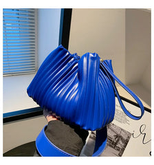Summer Bucket Shoulder Bag with Pleats for Women