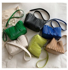 Summer Bucket Shoulder Bag with Pleats for Women