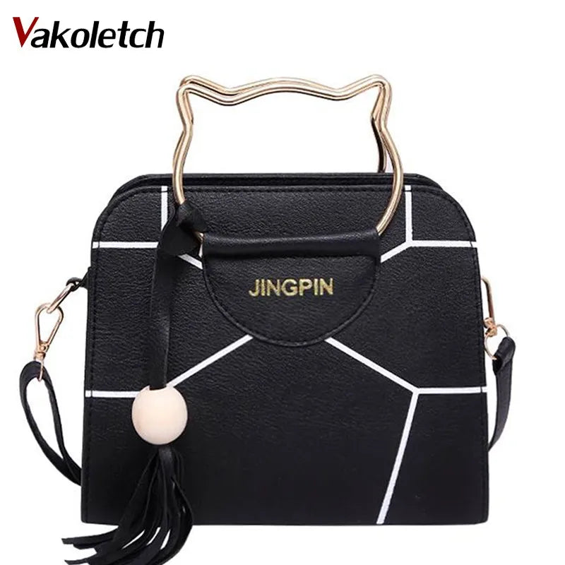 PU Leather Top-handle Women Handbag Tassel Shoulder Bag Casual Patchwork Tote