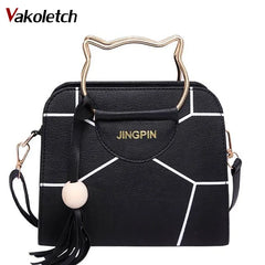 PU Leather Top-handle Women Handbag Tassel Shoulder Bag Casual Patchwork Tote
