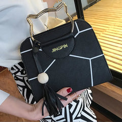PU Leather Top-handle Women Handbag Tassel Shoulder Bag Casual Patchwork Tote