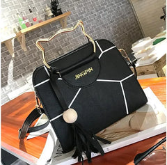 PU Leather Top-handle Women Handbag Tassel Shoulder Bag Casual Patchwork Tote