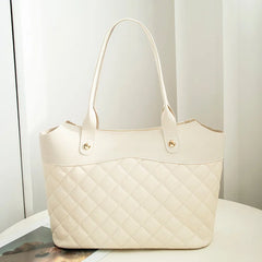 PU Leather Tote Bag Rhombic Jacquard Letter Label Style