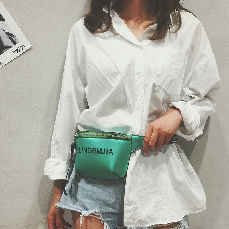 PU Leather Waist Bag Women Letter Fanny Packs Belt Bag Female Chest Handbag