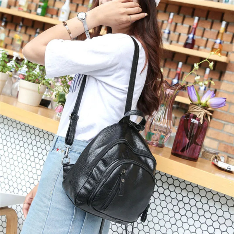 Small Zipper PU Leather Women Backpack