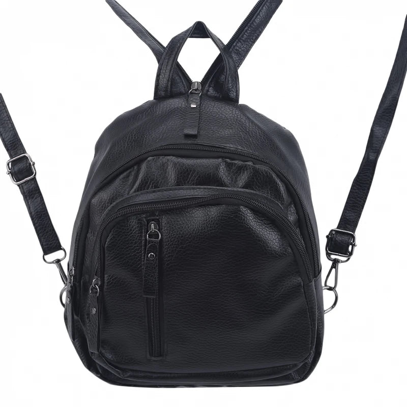 Small Zipper PU Leather Women Backpack