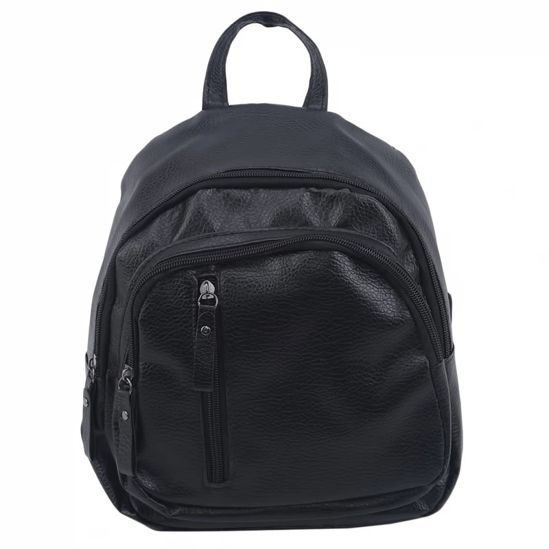 Small Zipper Women Backpack PU Leather Student Rucksack