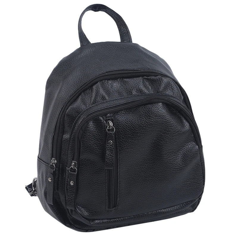 Small Zipper Women Backpack PU Leather Student Rucksack