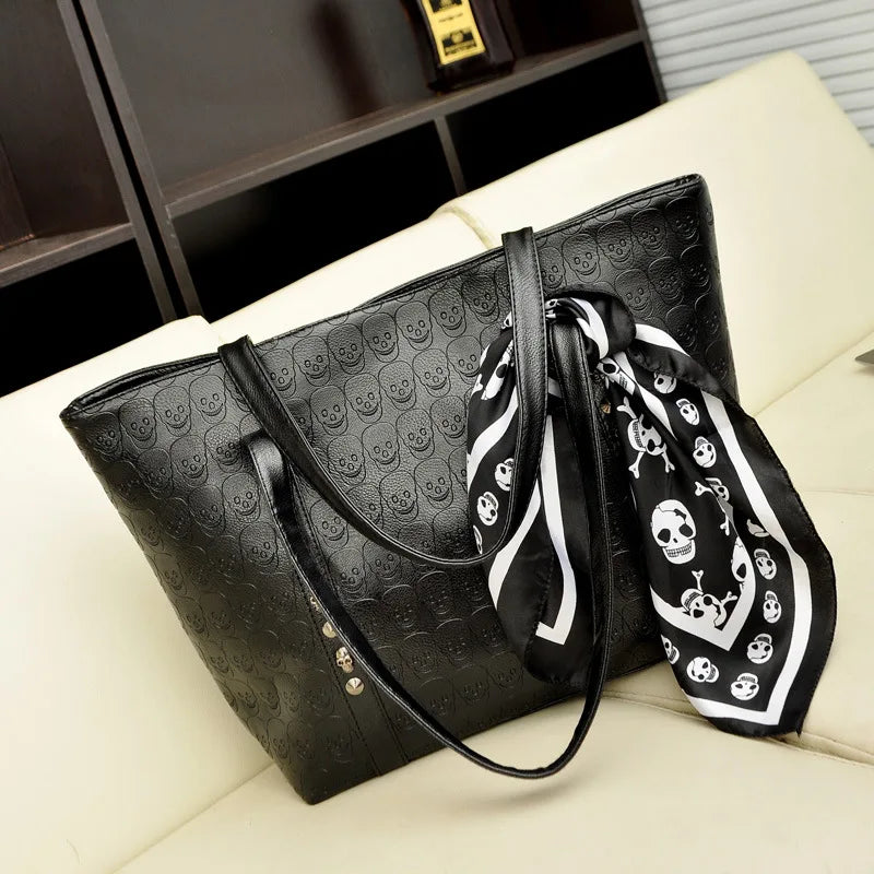 PU Leather Women Skull Printed Bag Female Solid Punk Shoulder Bag