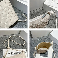 Vintage PU Leather Woven Shoulder Bag for Women Handbags and Purses