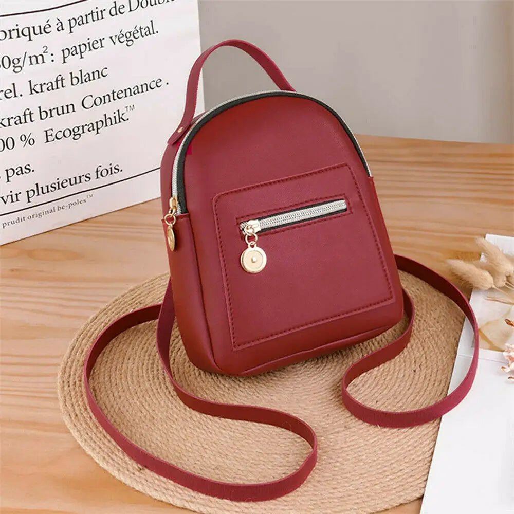 PU Women Shoulders Small Backpack Mini Purse Mobile Phone Messenger Bag